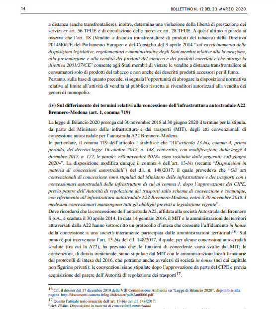 AGCM Autostrada A22 Brennero Modena criticità per il differimento del